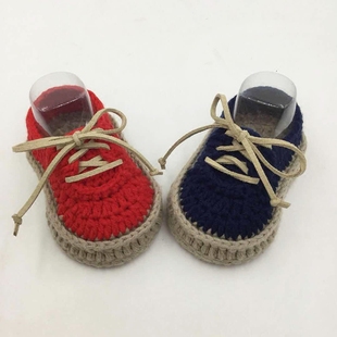 婴儿毛线鞋子手工编织宝宝鞋毛线鞋系带婴儿童豆豆鞋牛仔鞋成品鞋