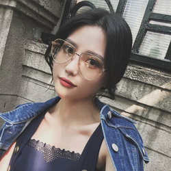 韩版近视个性金属网红眼镜框女潮复古金边大平