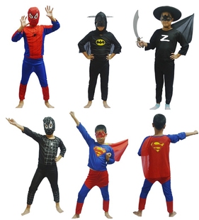 万圣节服装舞会表演服装蜘蛛侠服装蝙蝠侠服装超人，服装佐罗服装