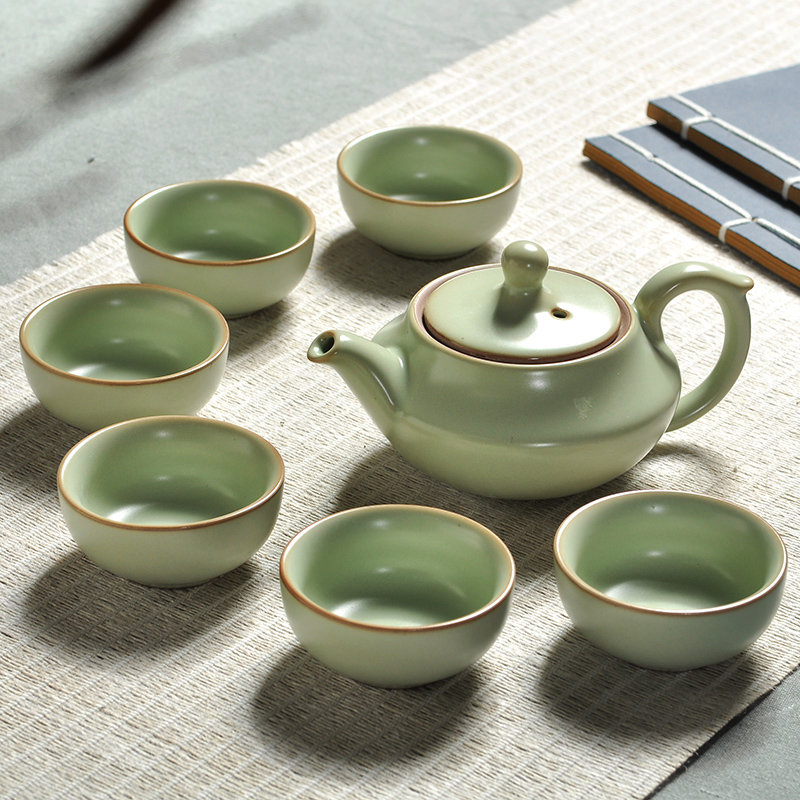 正品汝窑茶具套装陶瓷茶具开片汝瓷功夫茶具茶壶汝窑茶杯10头特惠