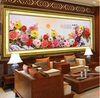 丝带绣客厅，大挂画中国红花开牡丹，花卉立体彩印十字绣