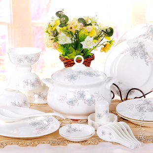 餐具骨瓷碗套装，56头景德镇陶瓷器碗碟盘餐具，套装结婚送礼