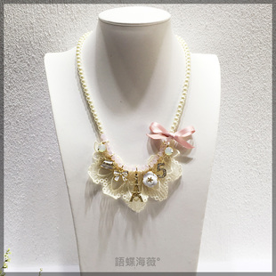 韩国装饰项链 时尚蕾丝埃菲尔铁塔蝴蝶结5号珍珠短款锁骨颈链