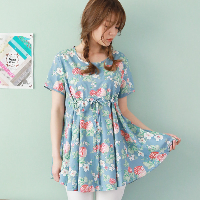 孕妇夏装韩版修身辣妈大码圆领印花气质宽松洋气孕妇裙 专柜代购