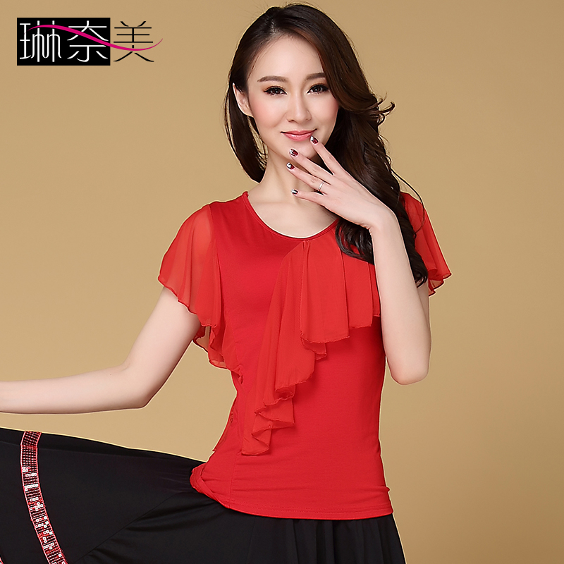 坝坝广场舞服装上衣短袖荷叶边拉丁舞蹈服女跳舞衣服夏季表演出服在类目 运动/瑜伽/健身/球迷用品, 舞蹈/健美操/体操, 拉丁舞, 拉丁舞上装中 - 来自Buy2taobao.com提供专业的淘宝代购服务