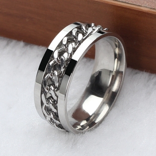 不褪色 霸气钛钢指环可刻字定制 男士时尚链条转动戒指链戒