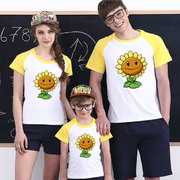 夏装一家三口亲子装t恤可爱太阳花，幼儿园表演服向日葵母女装短袖