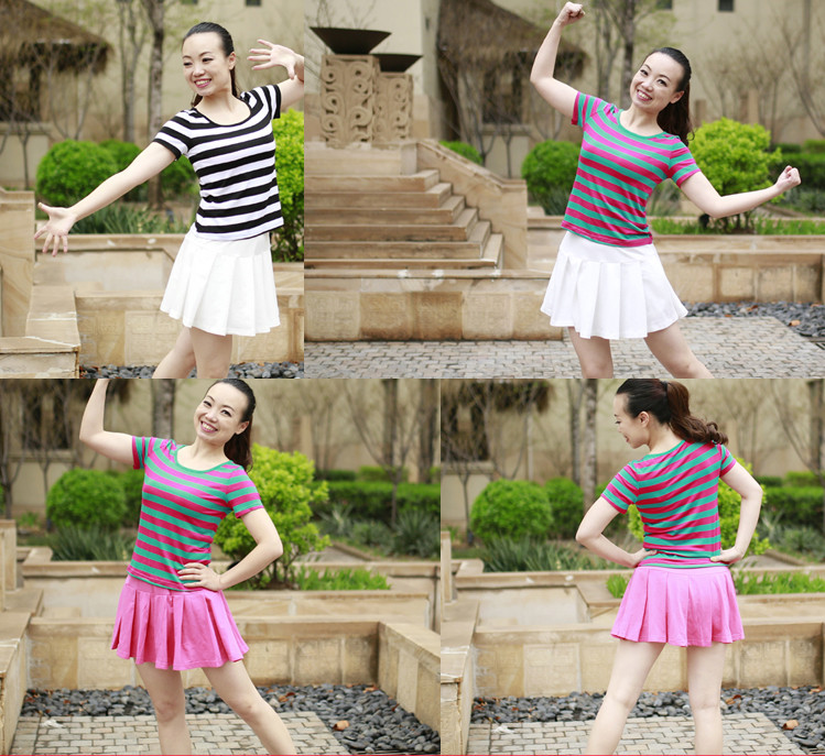 春英广场舞服装新款夏季恋歌恋舞舞蹈服条纹套装啦啦操运动舞服