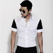 韩国男士衬衫韩版衬衣商务袖子拼接白色夏天清爽潮流修身短袖衬衣