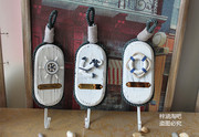 三个地中海海洋装饰挂钩原木衣帽挂钩装饰壁挂实木钥匙挂钩