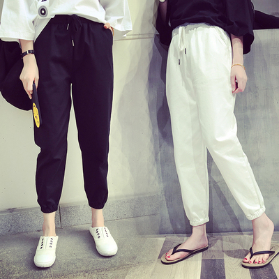韩版学生显瘦小脚哈伦裤百搭女夏大码胖MM宽松雪纺裤子九分卫裤潮
