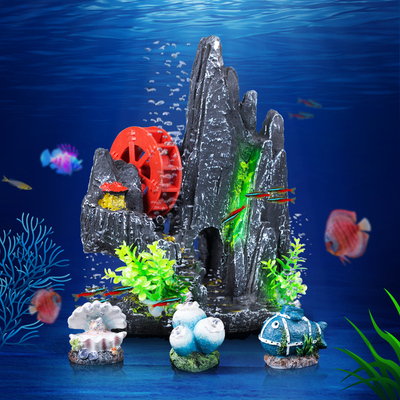 鱼缸水族箱造景装饰水草缸造景鱼缸仿真珍珠贝壳假山风车增氧造景