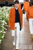 2024春夏橘色西服式中长款大衣外套进口毛涤长款西装修身简洁大方