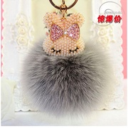 韩国水钻超大珍珠狐狸毛球汽车钥匙扣女士包挂件可爱毛绒创意