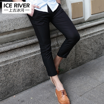 春季新品九分裤男黑色9分裤修身男士休闲小脚