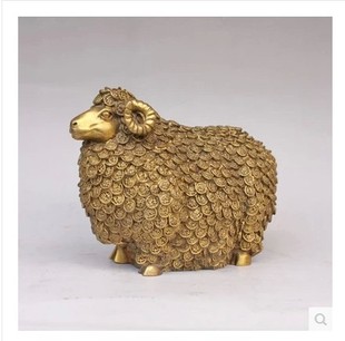 纯铜羊摆件铜生肖羊工艺品，招财金钱绵羊家居风水摆设大号