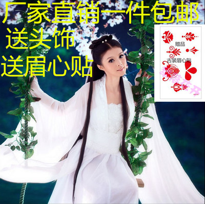 花千骨正品白色拖尾广袖仙女小龙女古装盘子性感写真服汉服演出服
