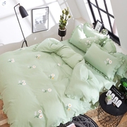 绿色床裙床罩绣花床罩床裙式四件套公主风，花边被套少女心床上用品