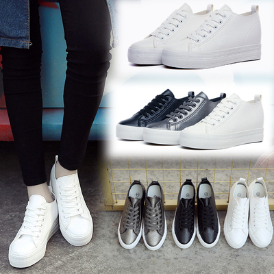 2017秋季新款女鞋系带厚底小白鞋女内增高百搭韩版白鞋学生板鞋潮