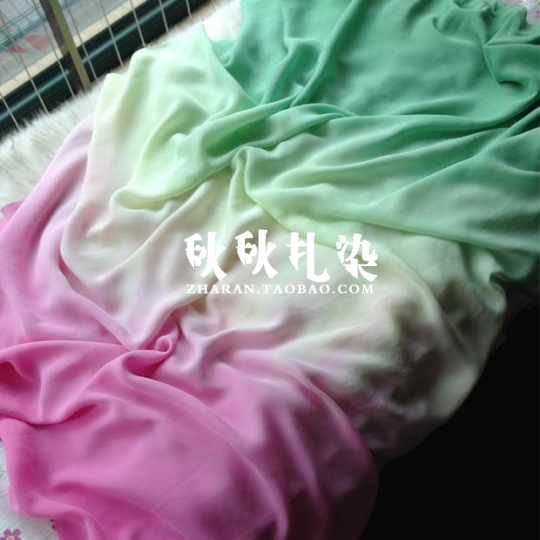 【秋秋扎染】真丝欧根纱真丝雪纺荷花色渐变色浅绿色到粉色在类目 居家布艺, 布料/面料/手工diy布料面料中 - 来自Buy2taobao.com提供专业的淘宝代购服务