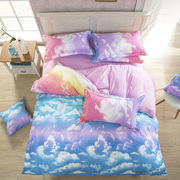 北欧简约居家时尚蓝天印花四件套 床单被套订做床笠款 彩云之南