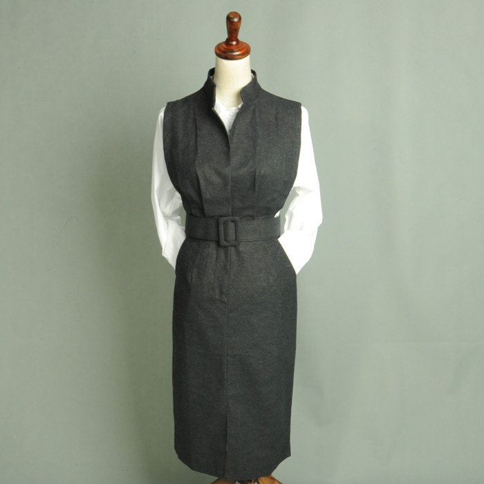 漂漂亮亮秋冬季OL连衣裙气质美裙加厚高腰修身毛呢无袖连衣裙