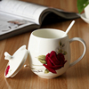 可爱创意杯子情侣骨瓷杯马克杯，带盖带勺肚杯水杯，陶瓷茶杯定制logo
