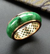 天然a货满绿翡翠戒指指环，镶嵌18k金戒指，翡翠戒指男女款对戒指