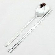 不锈钢实心扁筷子勺子便携餐具，盒旅行筷勺套装，韩式韩国长柄叉子