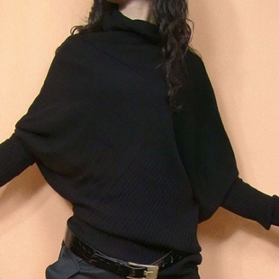 春秋韩版宽松显瘦女不规则毛衣，针织衫蝙蝠衫堆堆领线衣，打底衫外套