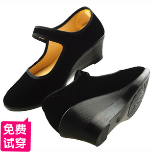老北京布鞋女鞋单鞋坡跟鞋高跟鞋，工作鞋职业百搭女黑色布鞋子(布鞋子)