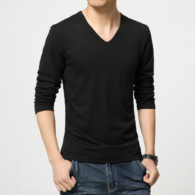 咏眠2015秋冬装新款韩版男装V领休闲修身打底衫加绒加厚长袖T恤衫