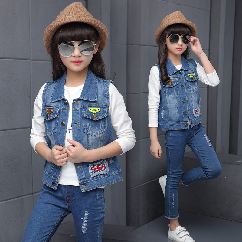 girl Cowboy vest 19 The new 6 Large children Western style Spring 9 coat Cardigan 10 girl waistcoat vestin the Children/Baby/Family fitted , Vest category - from Buy2taobao.com to provide professional Taobao agent buy service