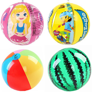 卡通PVC充气戏水球西瓜沙滩球六色彩球儿童宝宝水上乐园玩具足球