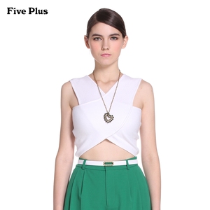 FivePlus2016新女夏装百搭纯色短款露脐修身针织背心2HM2032700