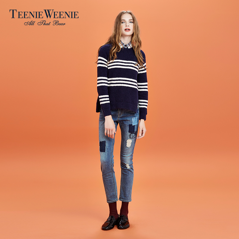 Teenie Weenie小熊2016秋季专柜新品女装补丁牛仔裤TTTJ63884A