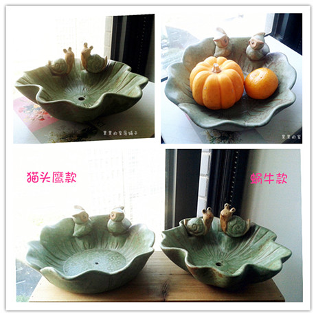 Snail Owl ceramics Green glaze Fruit plate Snack tray Key disk Phone plate Dry Fruits Incense coil Soap dishin the Tableware , Tableware , Fruit bowl/Fruit plate/Hamper category - from Buy2taobao.com to provide professional Taobao agent buy service