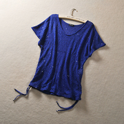 y72外贸女夏装插肩短袖，宽松镂空衣针织，t恤衫薄外套亮片装饰0.19