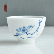 景德镇手绘白瓷青花瓷大号茶杯，陶瓷荷花闻香杯，茶碗茶盅品茗个人杯