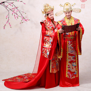明制汉服婚服凤冠霞帔古代新娘嫁衣，红色中式结婚古装服装贵妃皇后