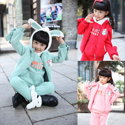 标题优化:童装女童冬季套装2014新款韩版女童兔子加绒加厚三件套