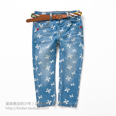 ZARA - KIDS new girls hole children wash jeans trousers pattern bow in the spring and autumn decoration