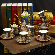 骨质瓷宫廷咖啡杯套装15头欧式人物油墨画，咖啡具高档礼盒包装