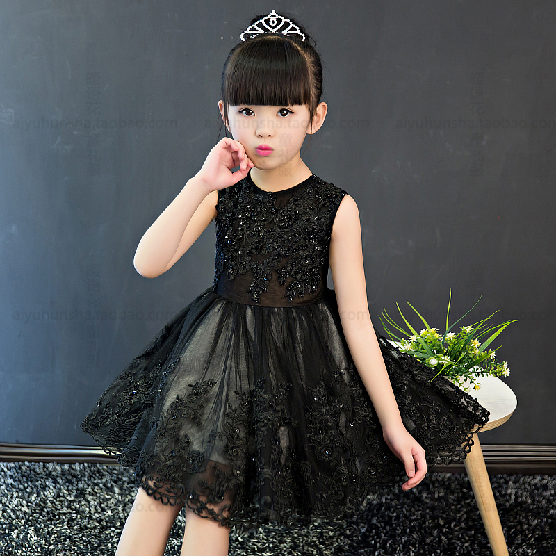 黑色蓬蓬夏女童公主裙女孩生日花童礼服儿童主持人走秀钢琴演出服在类目 童装/婴儿装/亲子装, 儿童礼服中 - 来自Buy2taobao.com提供专业的淘宝代购服务