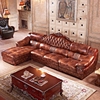 欧式双色真皮转角沙发组合实木雕花高档奢华客厅家具深色欧式