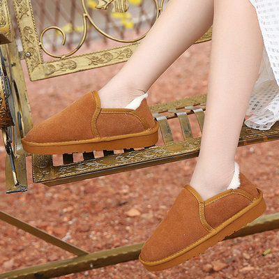 韩版冬季乐福鞋懒人一脚蹬雪地靴低帮短筒平底