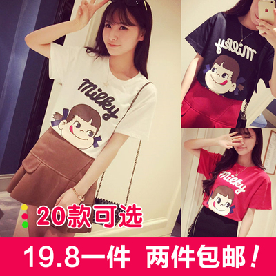 标题优化:2015韩版夏装短袖t恤大码半袖女学生卡通打底体衫宽松女范上衣潮