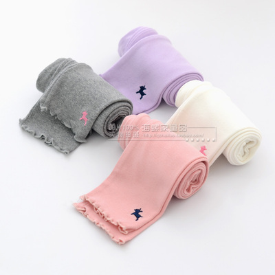 女童打底裤 长裤2016春秋童装 童糖果色小鹿标纯棉打底裤 海螺家