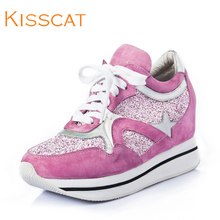 KISSCAT接吻猫秋季新品羊皮圆头系带鞋磨砂高跟时尚运动风休闲鞋图片