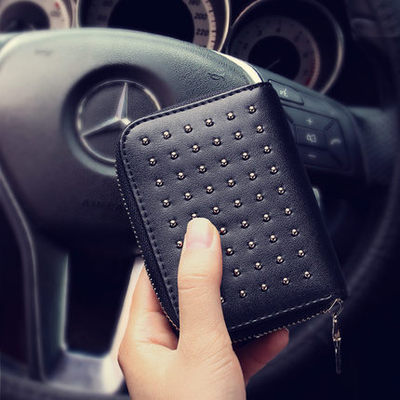 巴比伦人牛皮铆钉卡包女式多卡位手拿包零钱包男式卡片包韩版卡夹